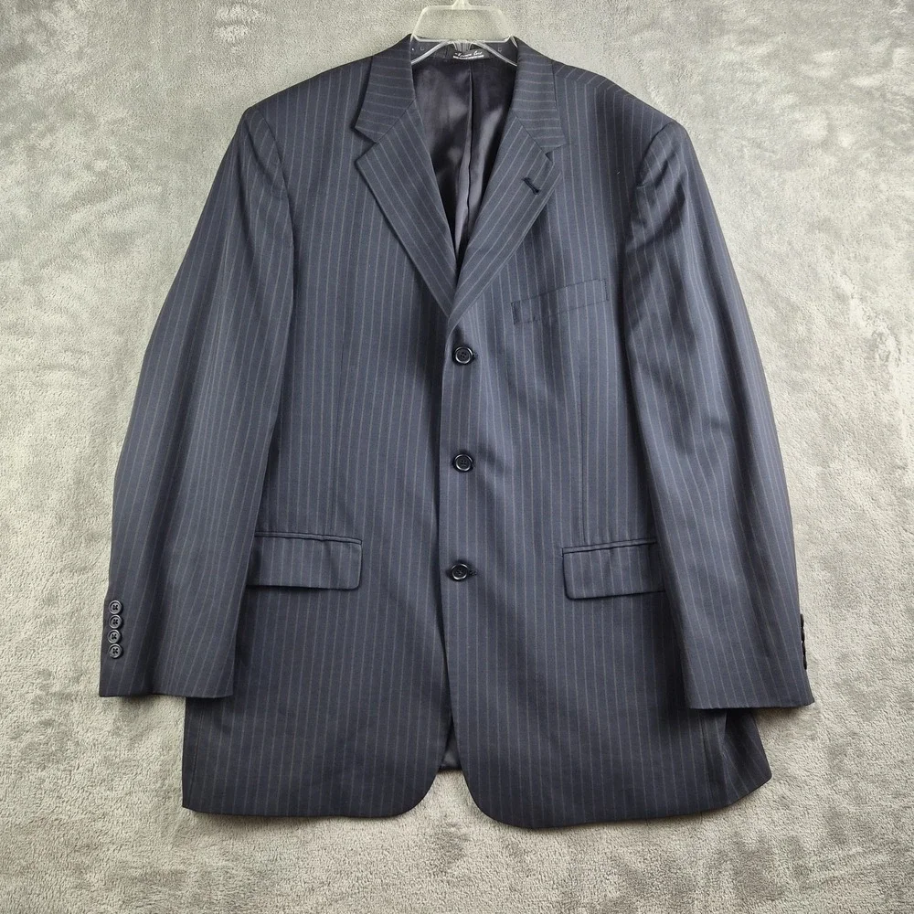 Kenneth Cole Blazer Jacket Mens Black Pinstripe 3 Buttons Sport Coat Made In USA